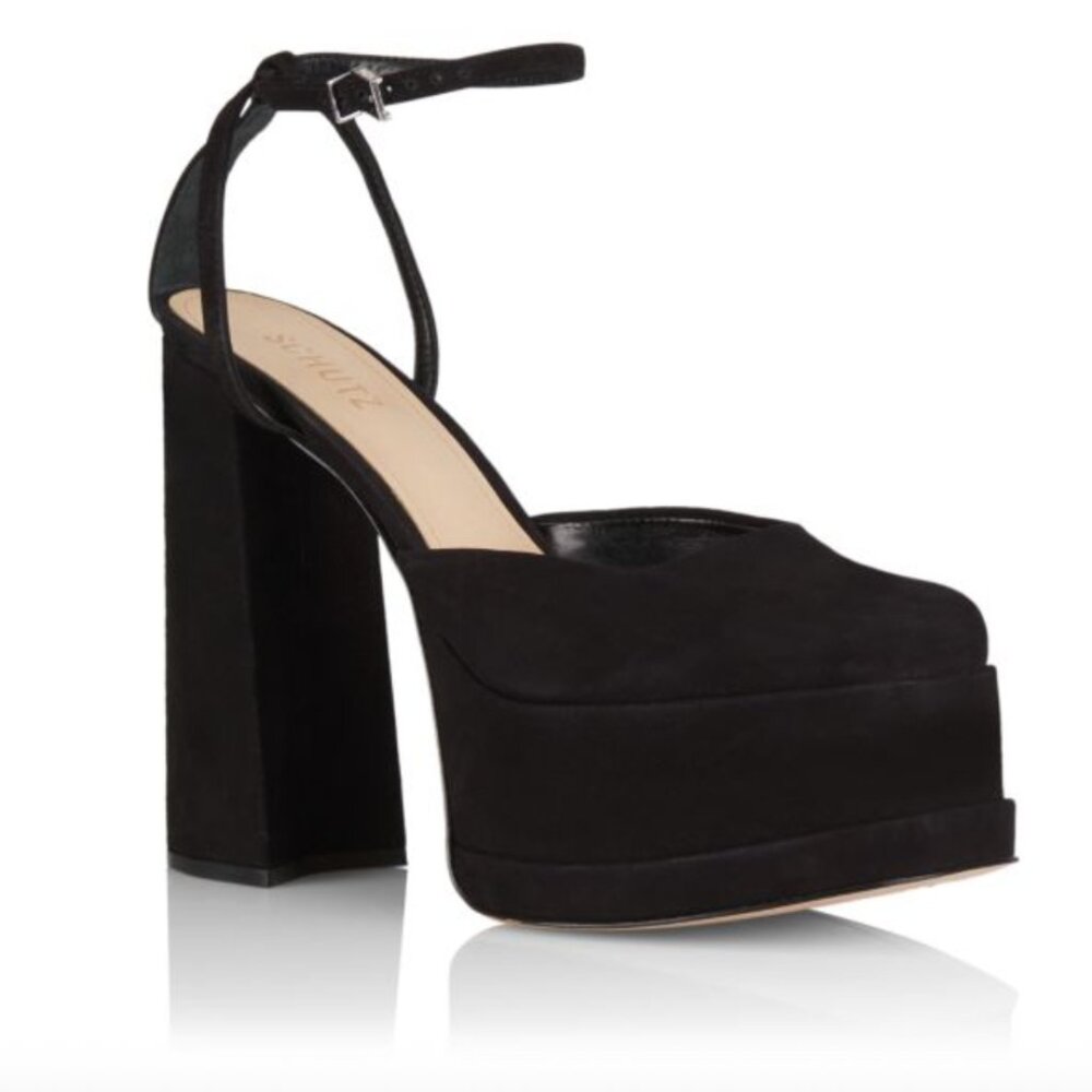 Schutz Luan Black Platform Pump, soft nubuck, 8 1/2 B